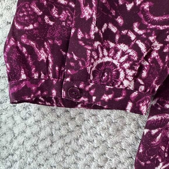 NYDJ Top Women 1X Purple Floral Hidden Button Up 3/4 Sleeve Notch V-Neck Boho - Picture 6 of 16